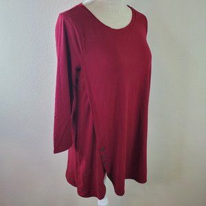 Shiela Rose Womens Burgundy Button Detail Long Sleeve Tunic
